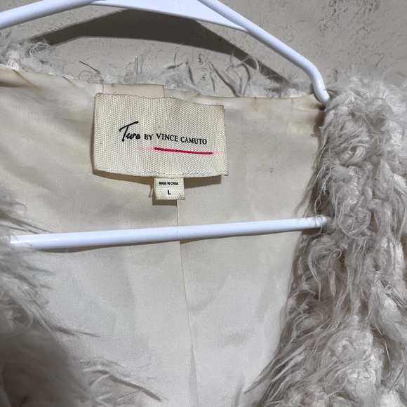 Two by Vince Camuto Womens Faux Fur Vest Size L Mob Wife Cream Ivory - Picture 2 of 8